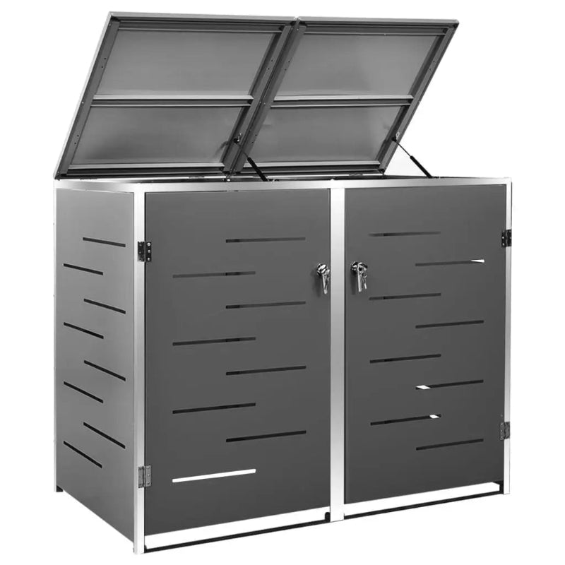 Cache de 2 poubelles exterieures en inox ouvert