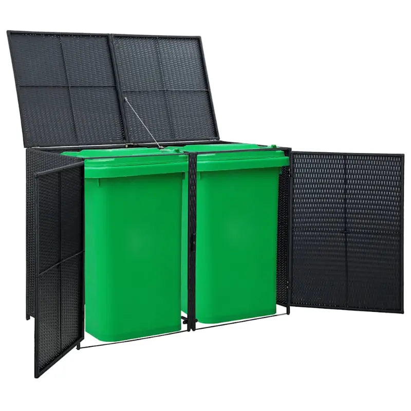 Cache de 2 poubelles exterieures noire ouverte