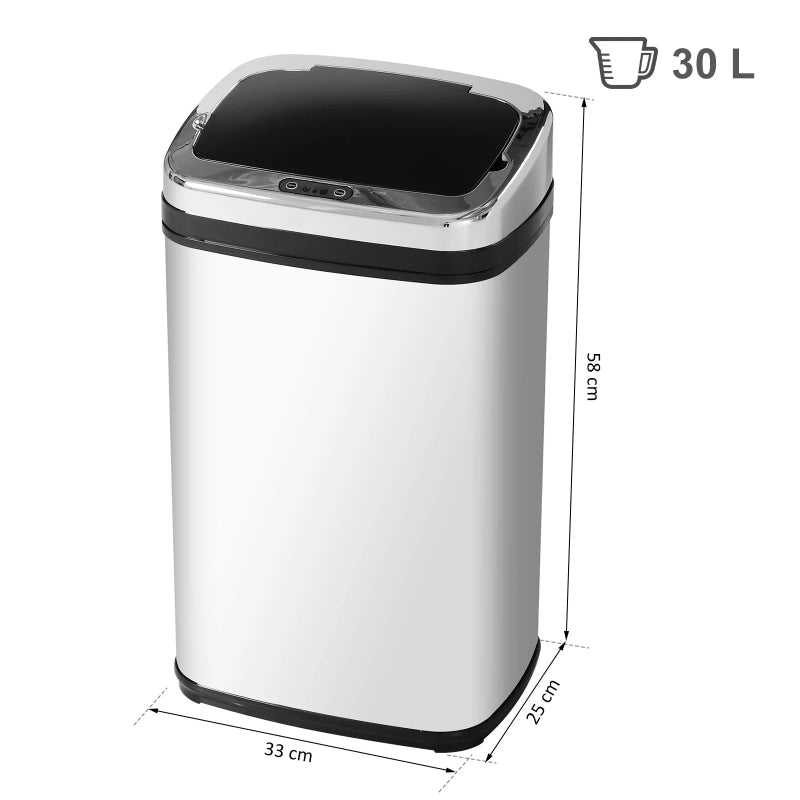 Dimension de la Poubelle automatique argentée en inox 30L