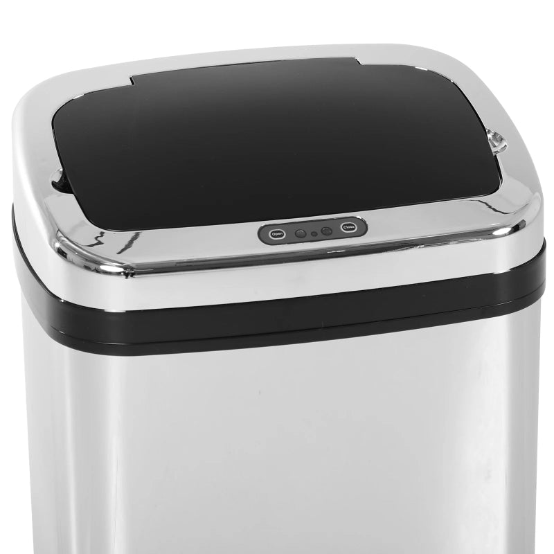 Plan sur le couvercle de la Poubelle automatique argentée en inox 30L