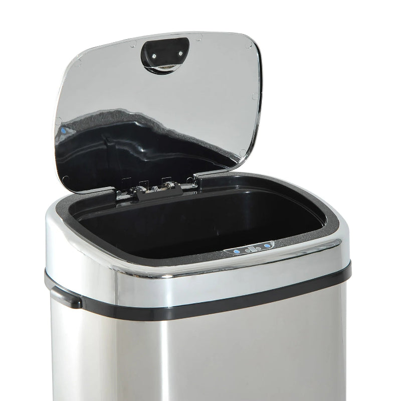 Plan sur le couvercle ouvert de la Poubelle automatique blanche 68L