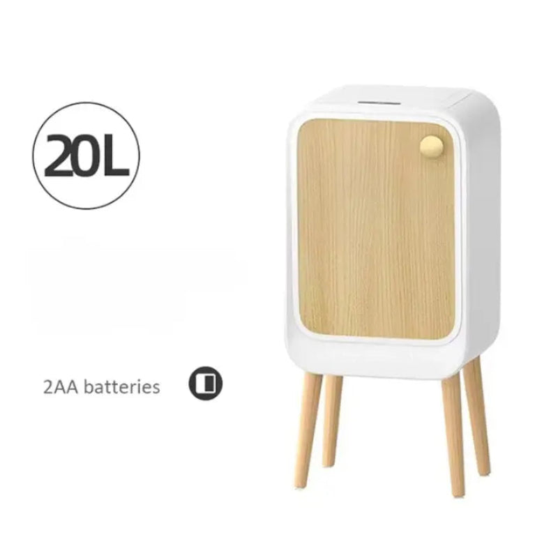 Poubelle automatique haut pieds 20L grain de bois batterie