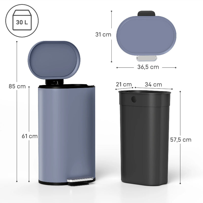 Dimension de la Poubelle bleue à pedale 30L