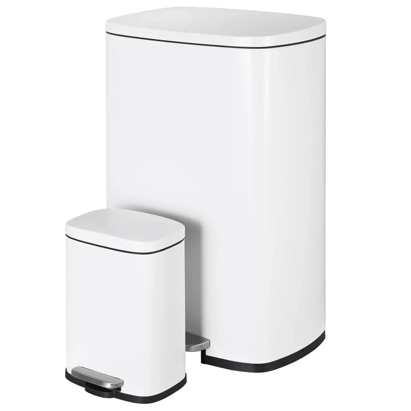 Poubelle de cuisine 50L + 5L en inox blanche
