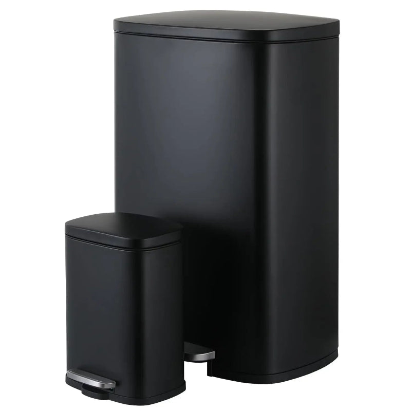 Poubelle de cuisine 50L + 5L en inox noire