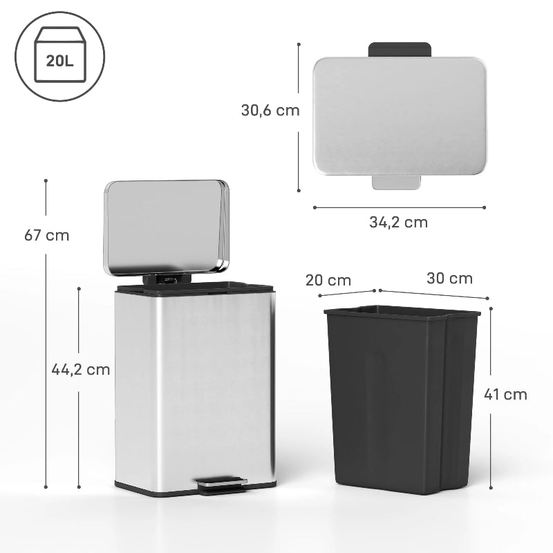 Dimension de la Poubelle de cuisine en inox 20L