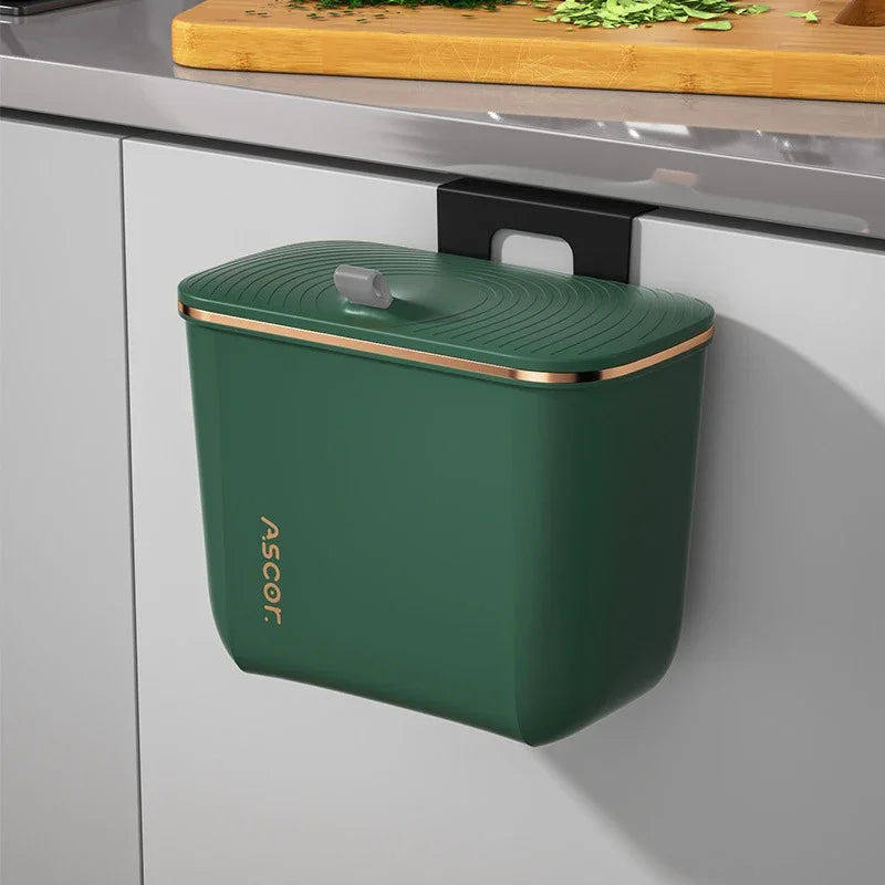Poubelle de cuisine suspendue verte 7L