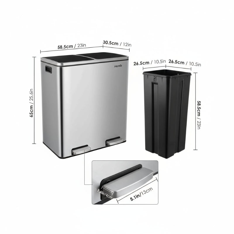 Dimension de la Poubelle à double compartiment 60L