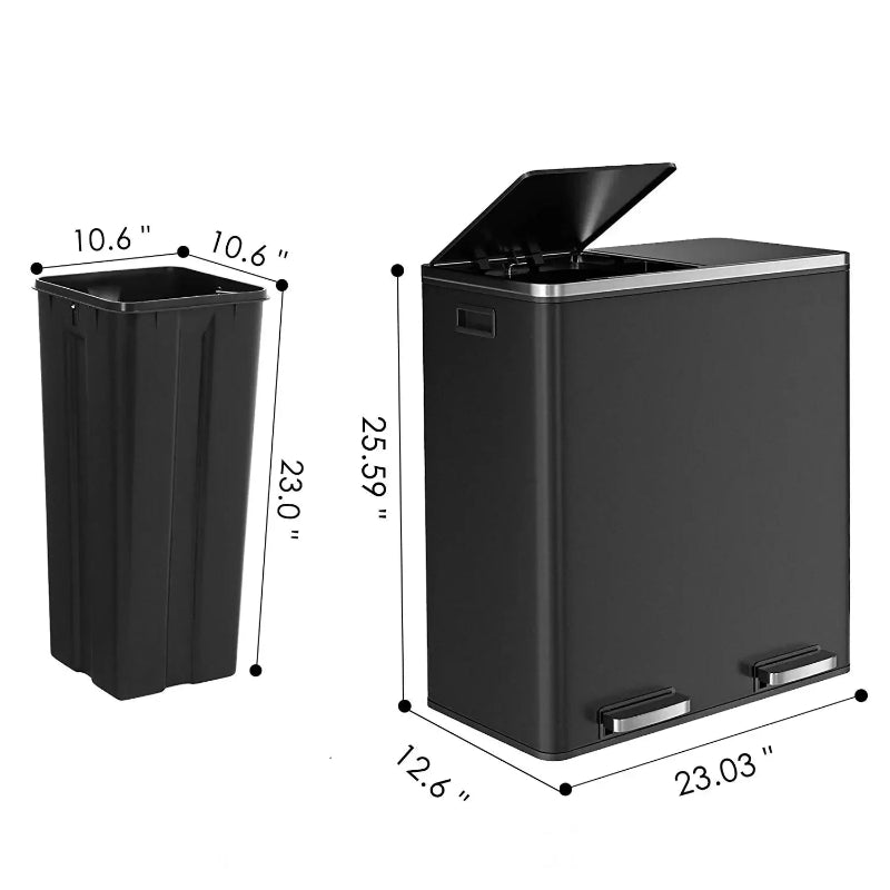 Poubelle à double compartiment 60L noire dimension