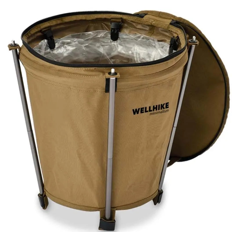 Poubelle exterieure rigide pour camping kaki