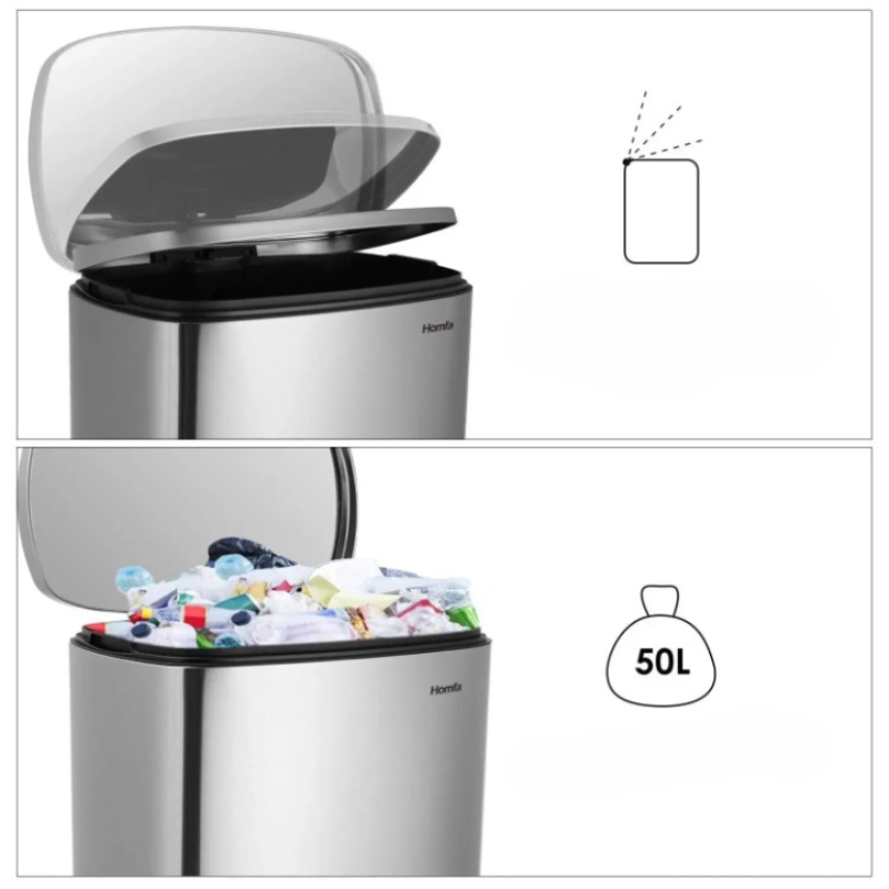 Ouverture et capacité de la Poubelle à pedale en inox 50L