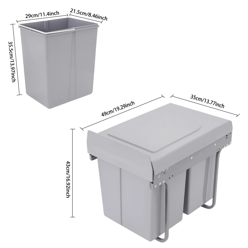Dimension de la Poubelle sous evier à 2 compartiments 40L