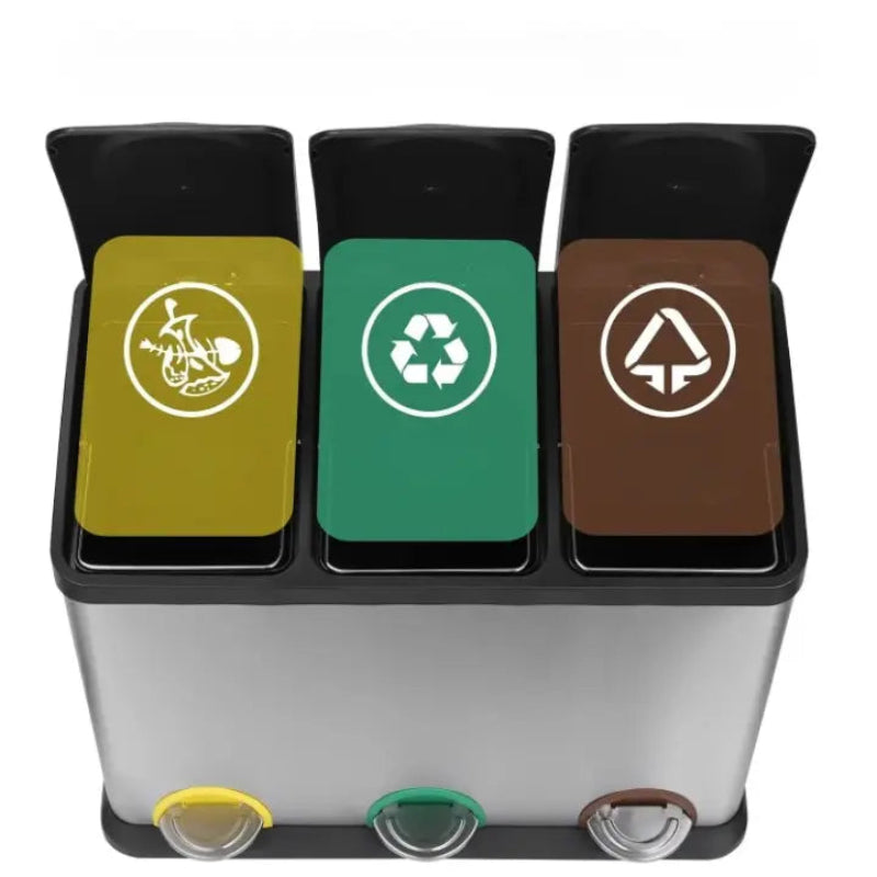 Les 3 compartiments de la Poubelle tri selectif en acier