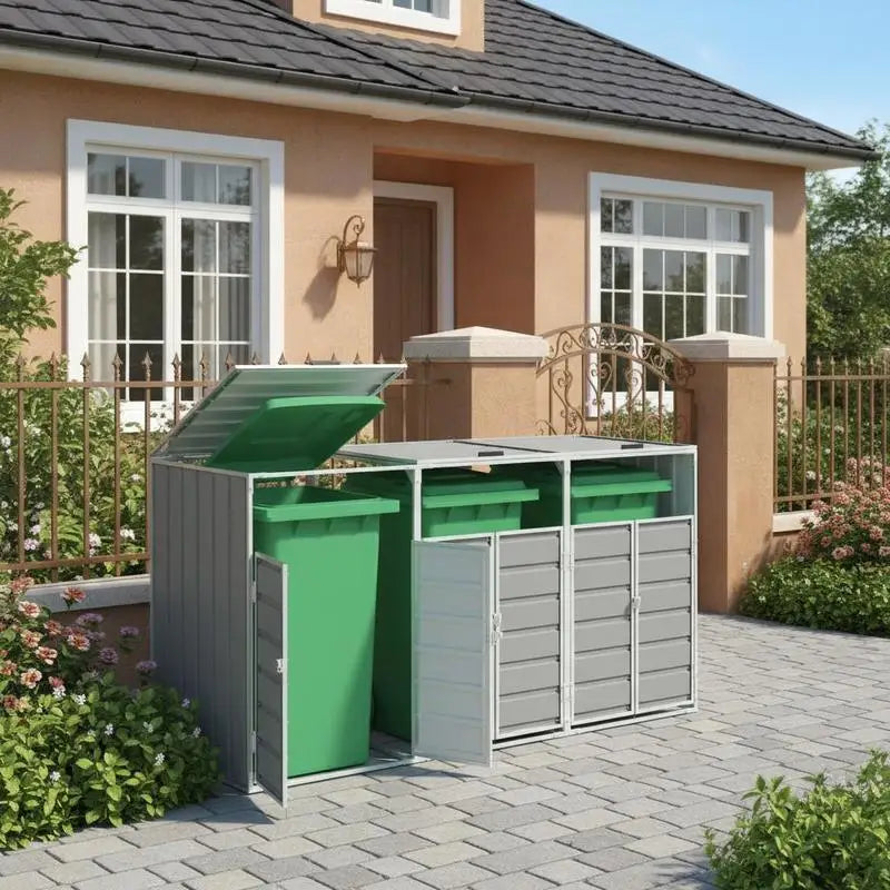 Le Cache de poubelle extérieure 3 bacs 240L devant la maison