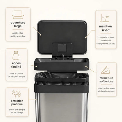 le couvercle de la Poubelle de cuisine 60L en inox 
