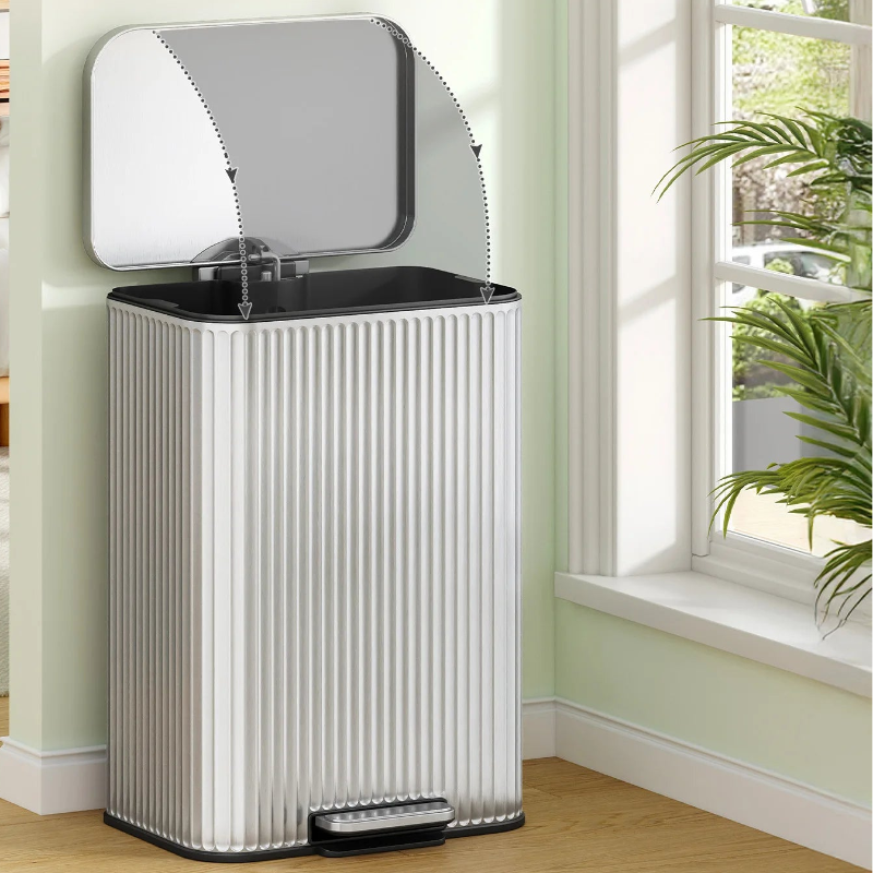 Poubelle 50L design moderne argentee couvercle