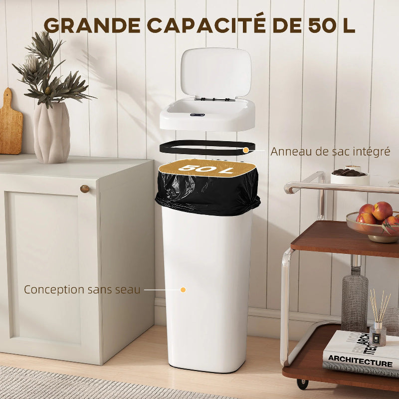 La capacité de la Poubelle automatique 50L blanche