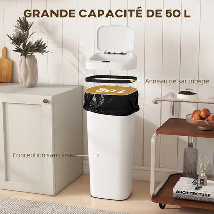 La capacité de la Poubelle automatique 50L blanche
