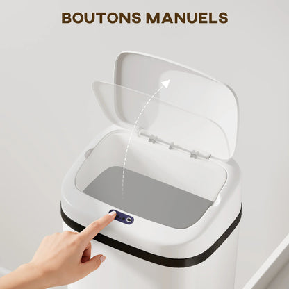 Le couvercle ouvert de la Poubelle automatique 50L blanche