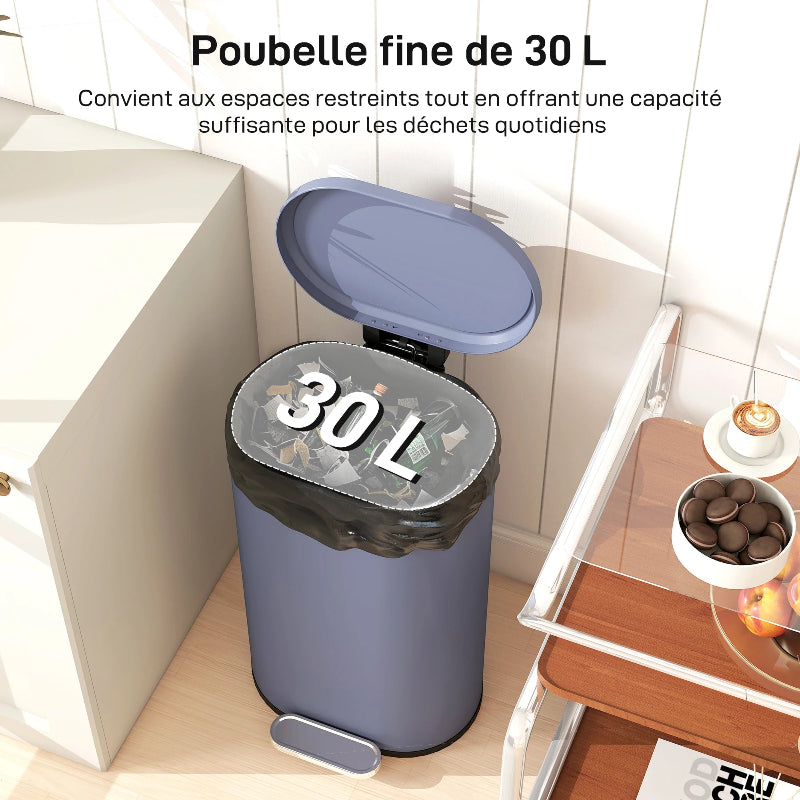 La capacité de la Poubelle bleue à pedale 30L