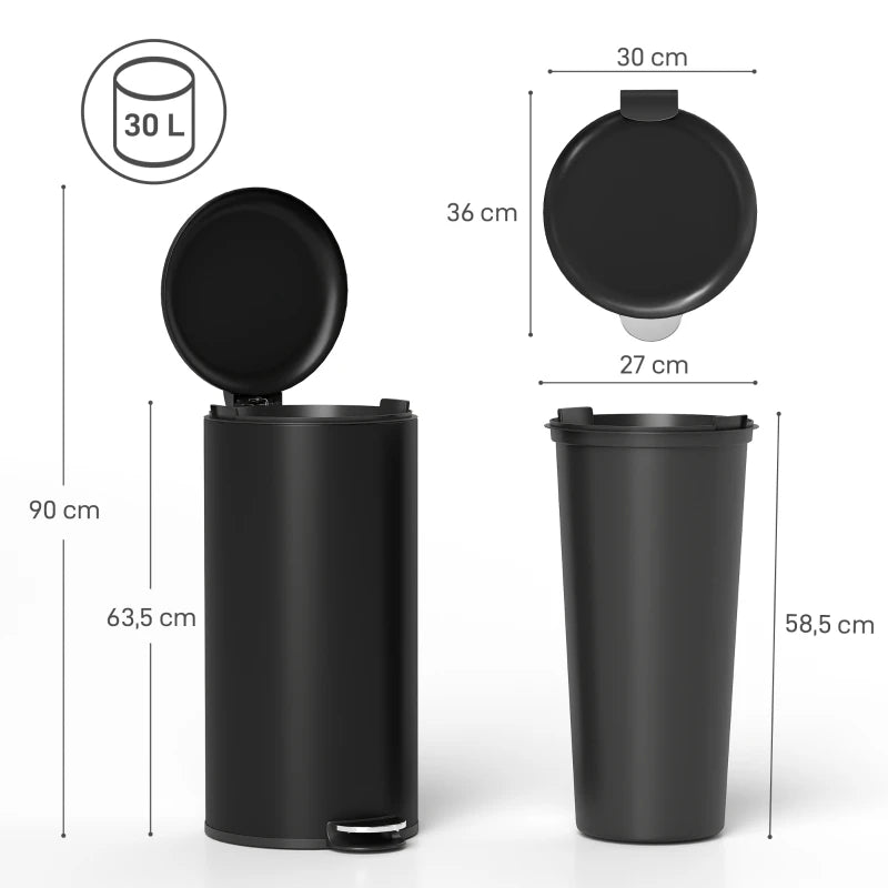 Dimension de la Poubelle de cuisine 30L noire