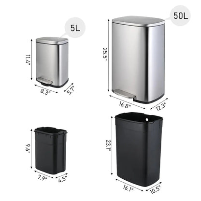 Dimension de la Poubelle de cuisine 50L + 5L en inox