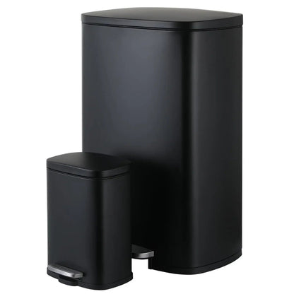 Poubelle de cuisine 50L + 5L en inox noire