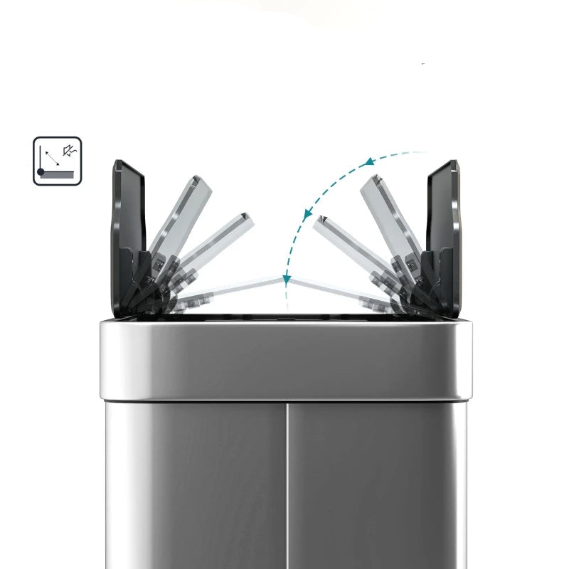 Le couvercle ouvert de la Poubelle de cuisine automatique 55L en inox