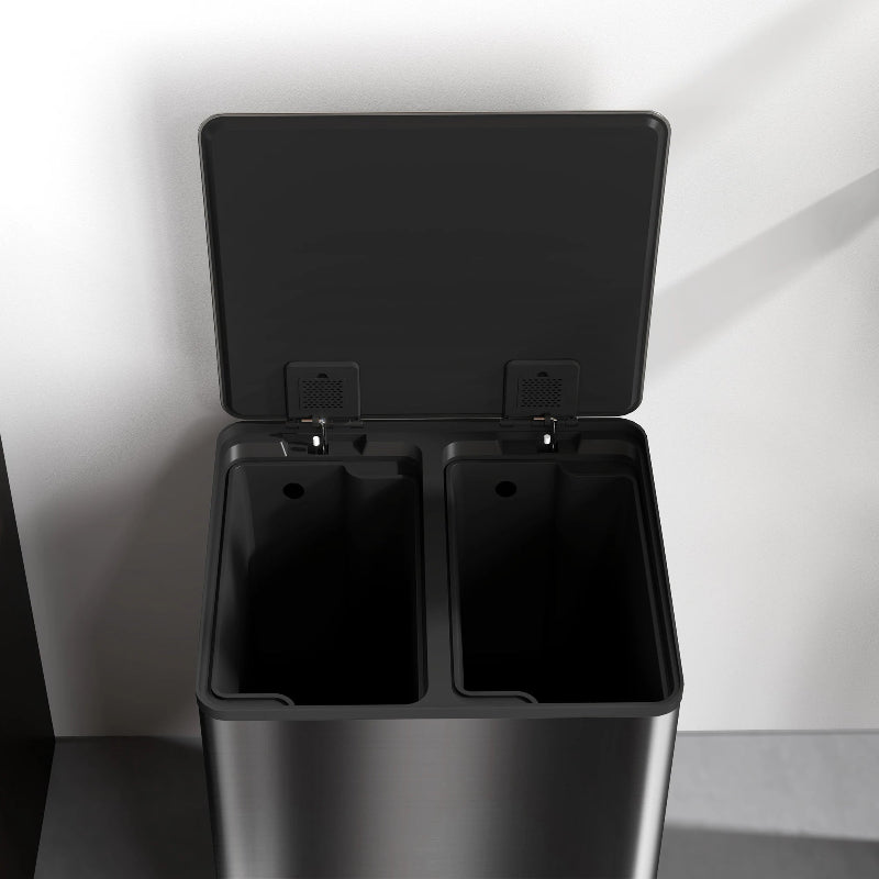Le couvercle ouvert de la Poubelle de cuisine double 2x30L noire
