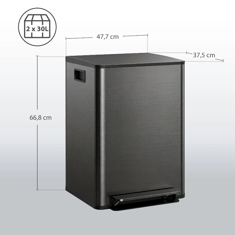 Dimension de la Poubelle de cuisine double 2x30L noire