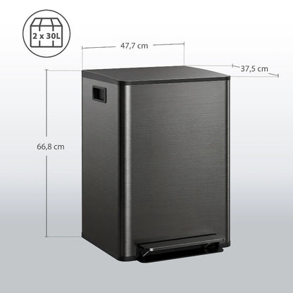 Dimension de la Poubelle de cuisine double 2x30L noire