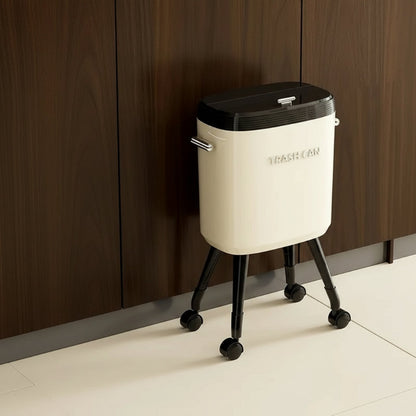 Poubelle de cuisine à roulettes vintage blanche