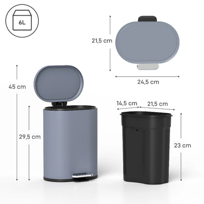 Dimension de la Poubelle de salle de bain en metal 6L