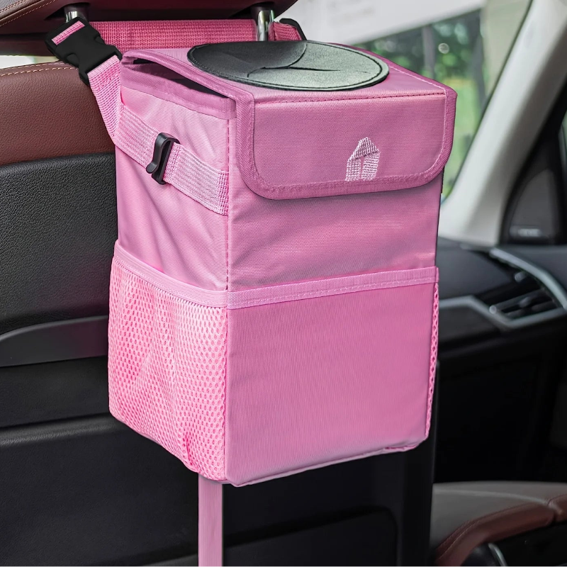 Poubelle de voiture design carree rose