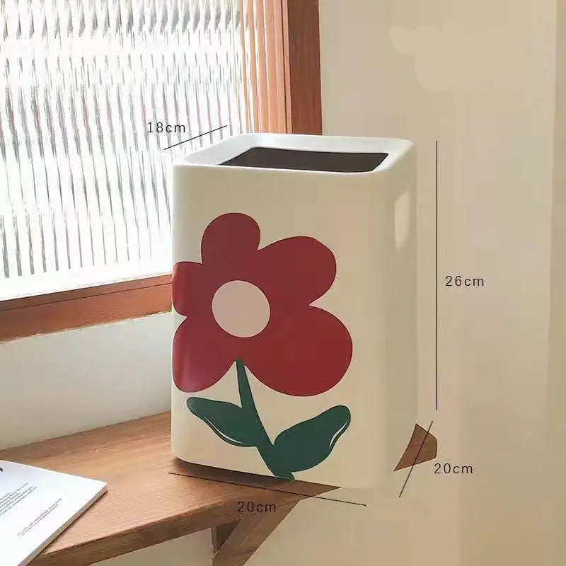 Dimension de la Poubelle decorative à motif fleuri carrée