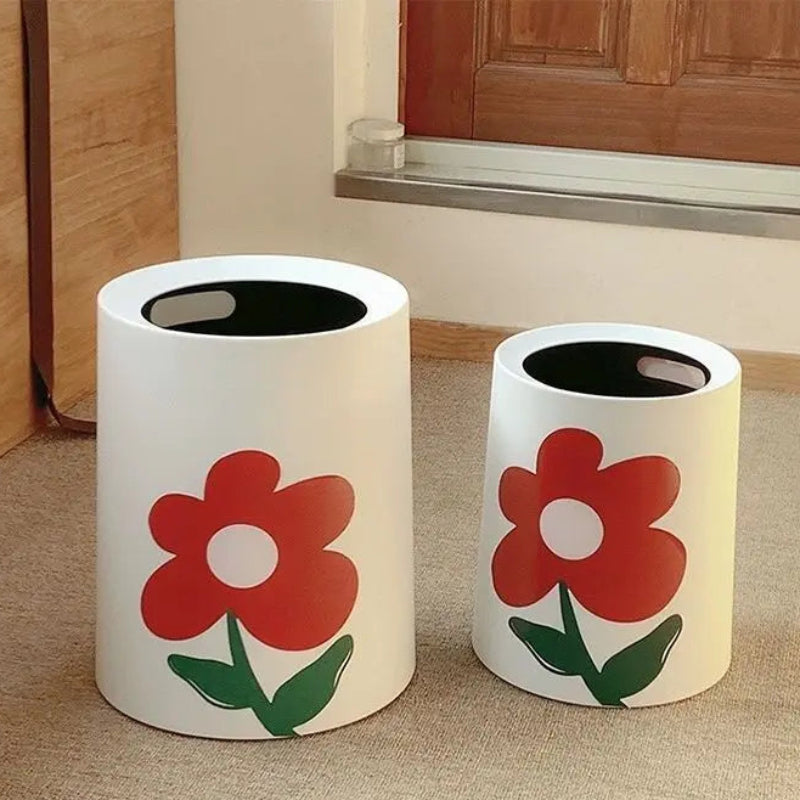 Poubelle decorative à motif fleuri ronde