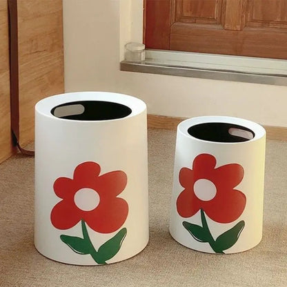 Poubelle decorative à motif fleuri ronde