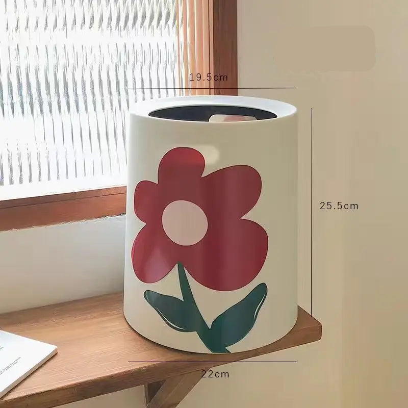 Dimension de la Poubelle decorative à motif fleuri ronde