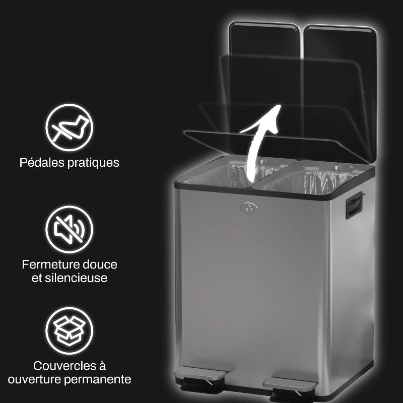 Les avantages de la Poubelle double 2x20L en inox