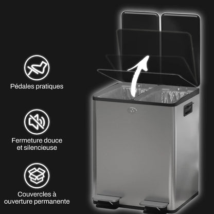 Les avantages de la Poubelle double 2x20L en inox