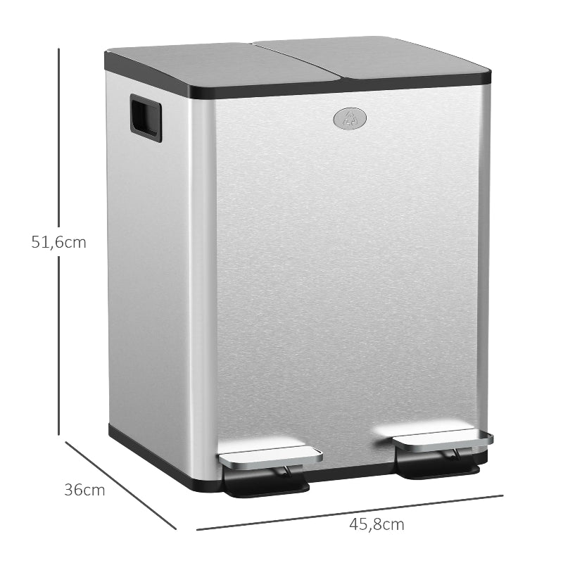 Dimension de la Poubelle double 2x20L en inox