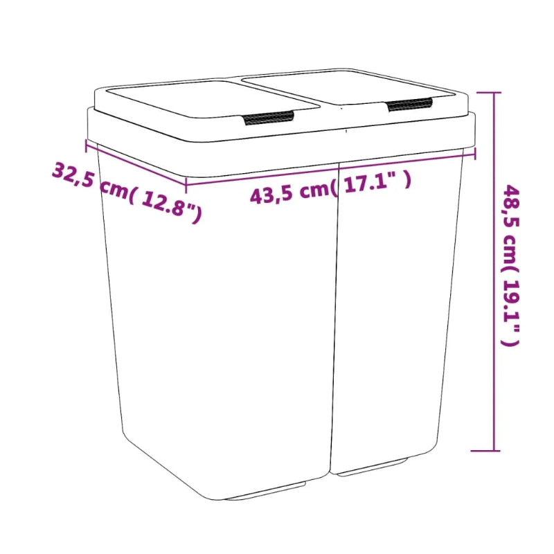Dimension de la Poubelle double blanche 2X25 L