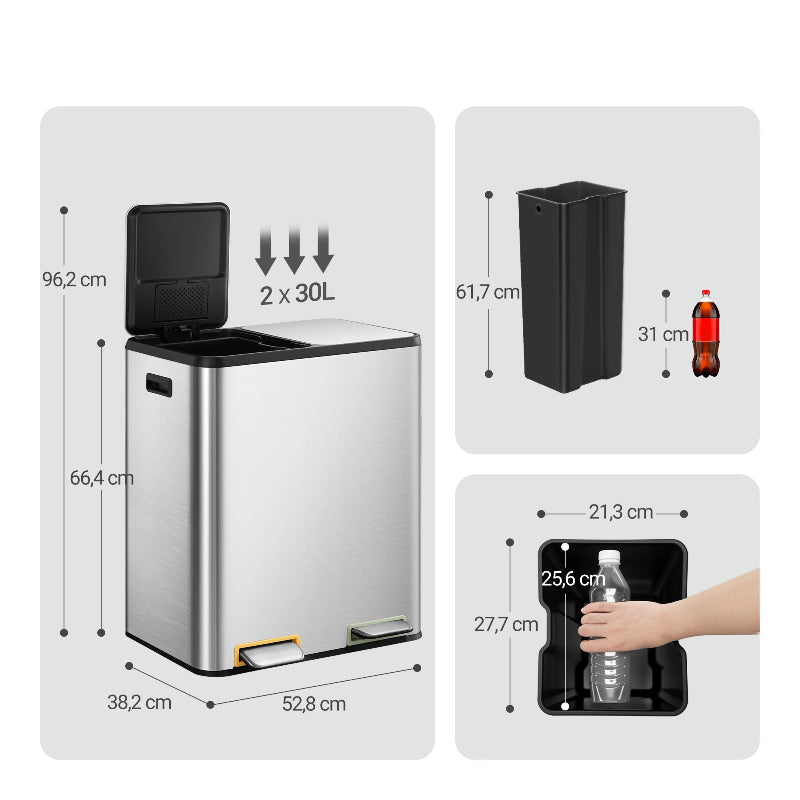 Dimension de la Poubelle à double compartiment 2x30L