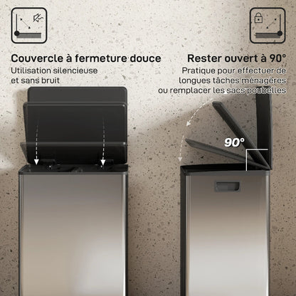Le couvercle de la Poubelle double compartiment 2x30L en inox