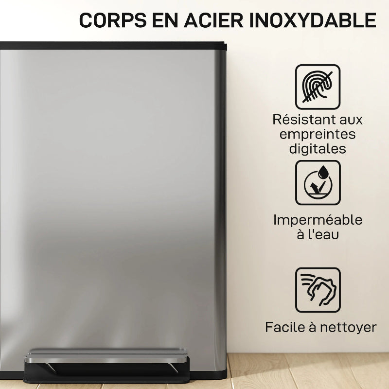 La matière de la Poubelle double compartiment 2x30L en inox