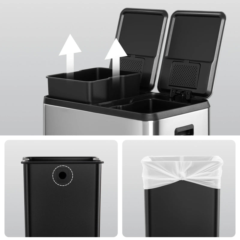 Le seau amovible de la Poubelle à double compartiment 2x30L