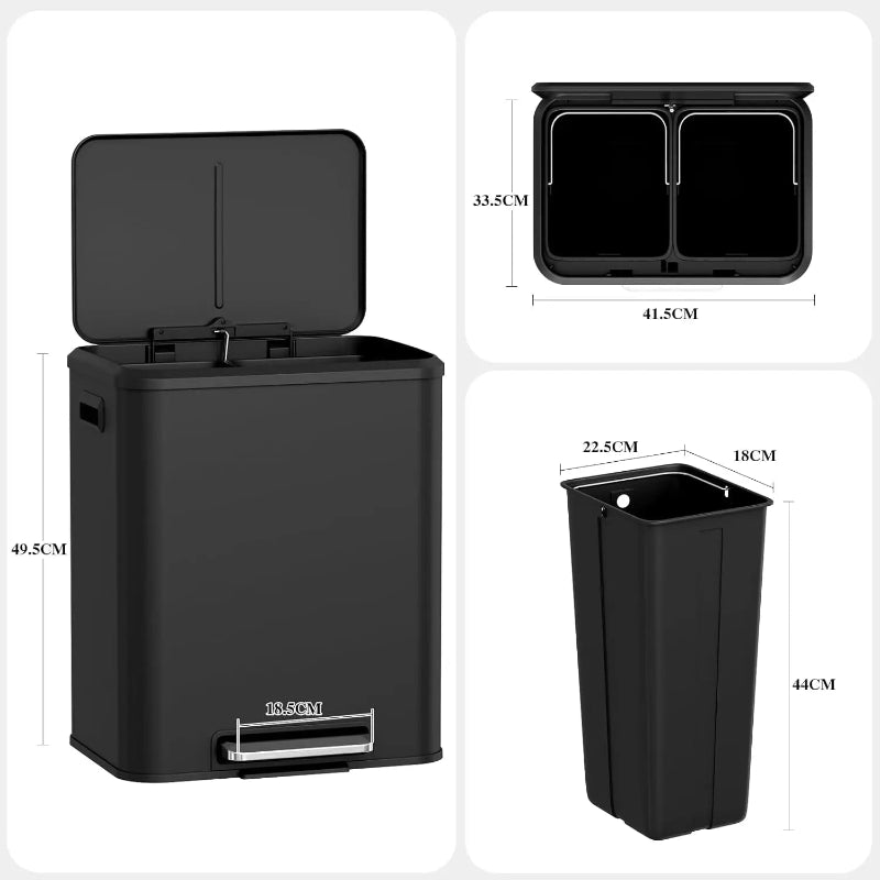 Dimension de la Poubelle à double compartiment 30L