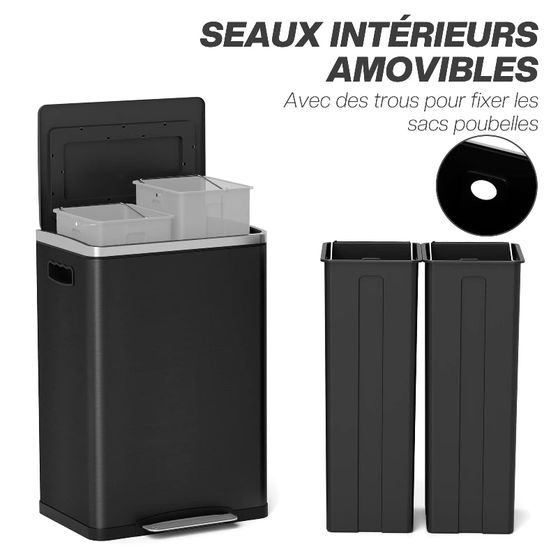 Les seaux amovibles de la Poubelle double compartiment 40L noire