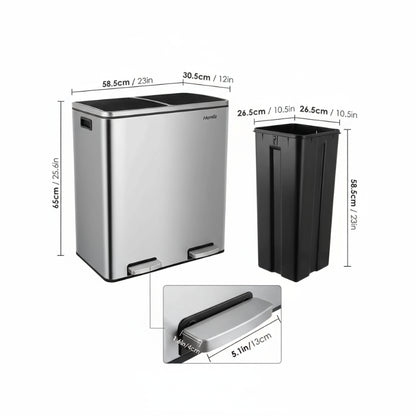 Dimension de la Poubelle à double compartiment 60L