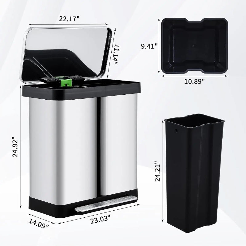 Dimension de la Poubelle à double compartiment 72L